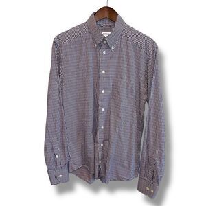 Eton Slim Fit Button Down Dress Shirt Size L 16.5 42 in Plaid